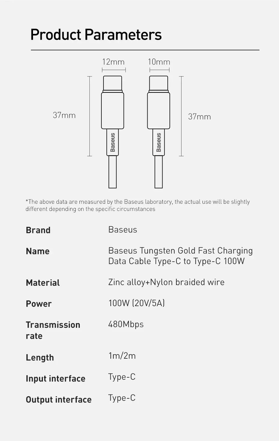 Baseus Type-C Cable 100W 5A