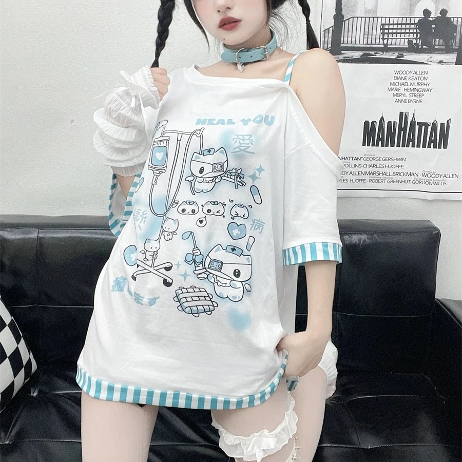Camisa de dibujos animados Harajuku