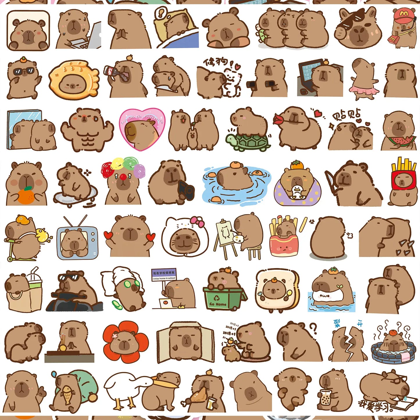 Juego de 100 pegatinas de carpincho