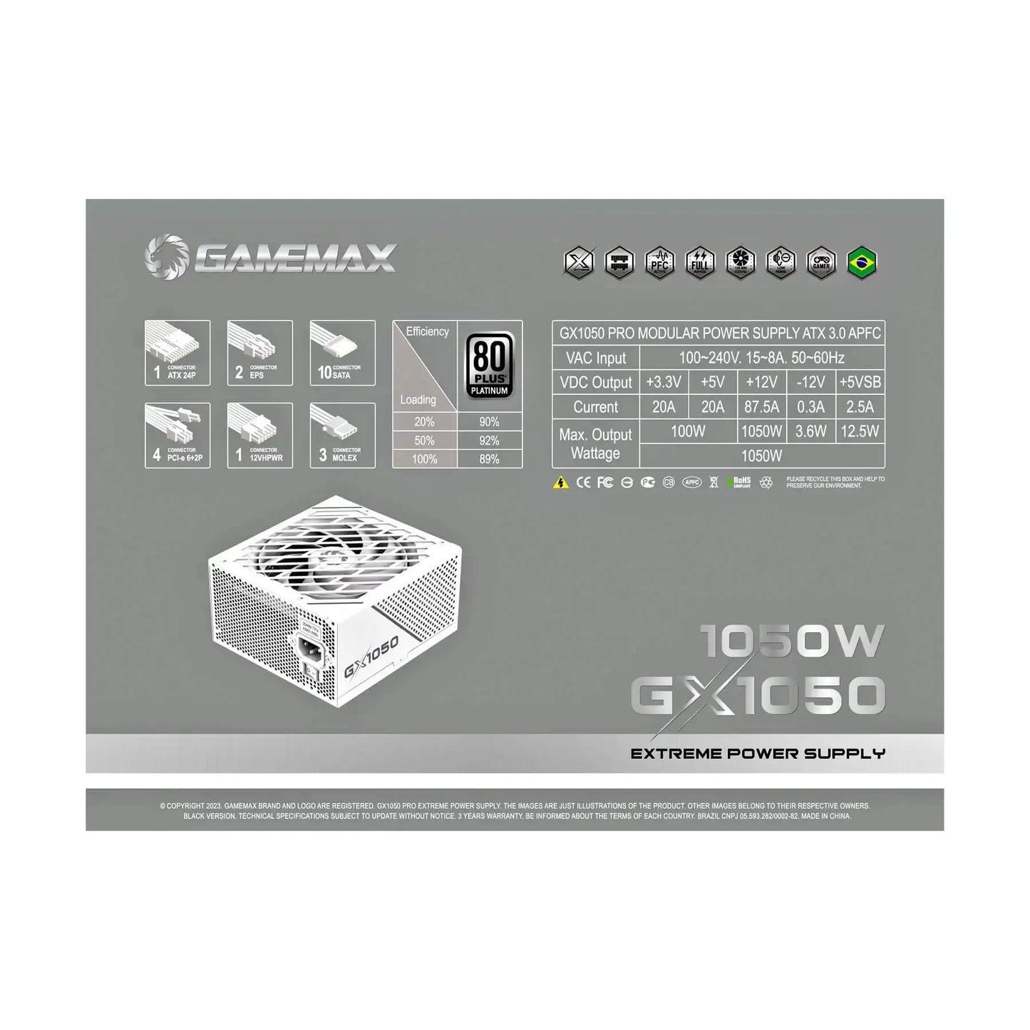 Fonte GX1050 Pro WH 1050W 80 Plus Platinum