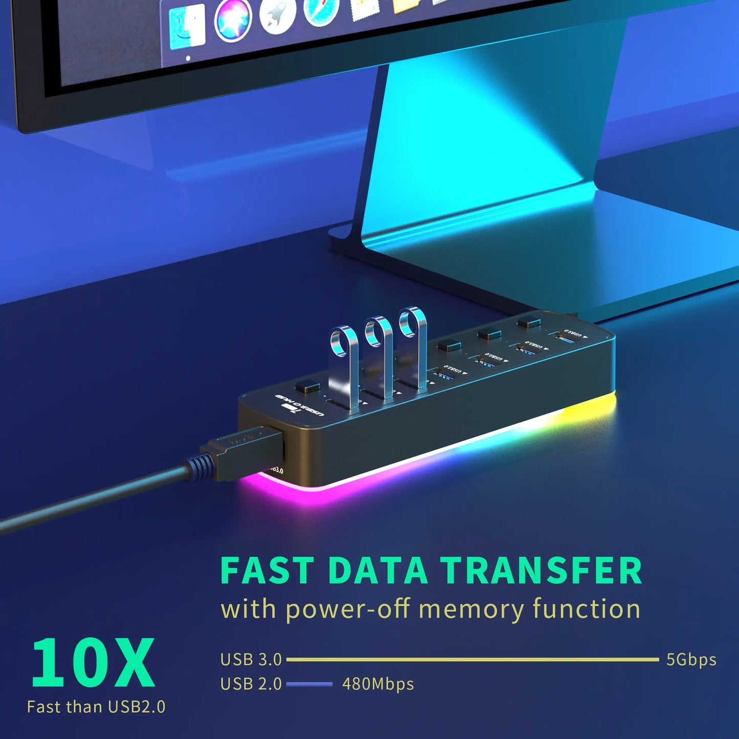 Hub de Transferência USB 7 Portas (RGB)