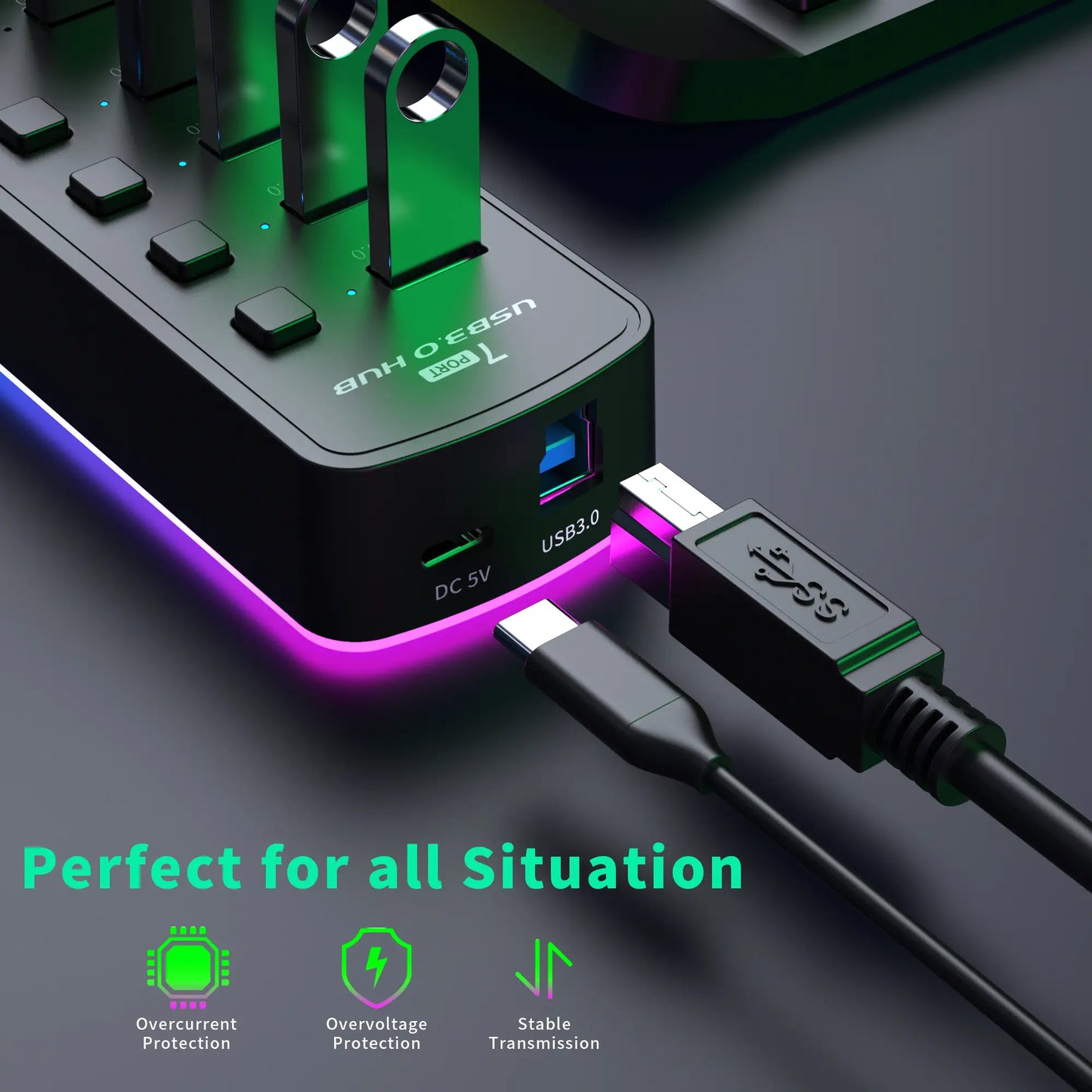 Hub de Transferência USB 7 Portas (RGB)