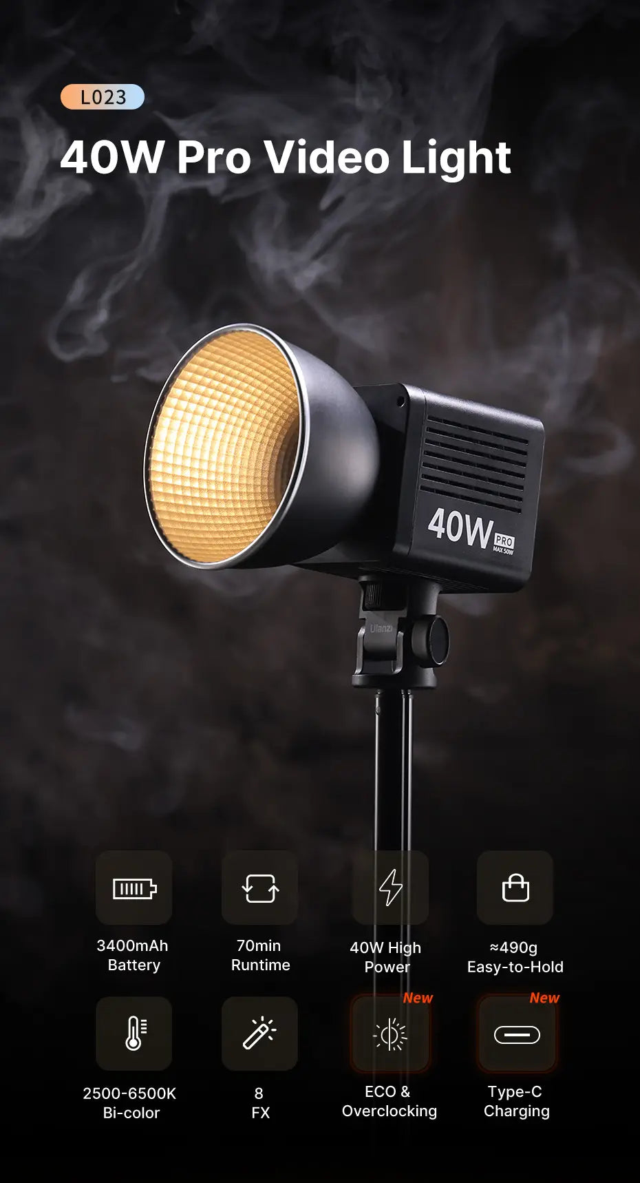 Iluminação L023 40W Pro (2500-6500K)