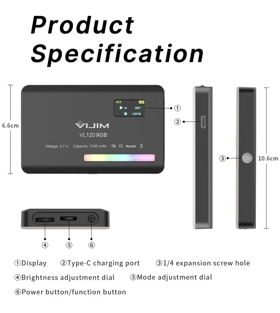 Iluminação VL120 RGB (2500-8500K)