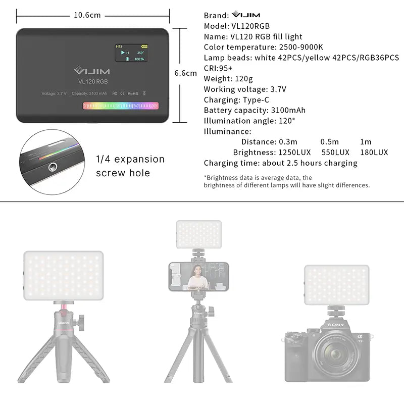 Iluminação VL120 RGB (2500-8500K)