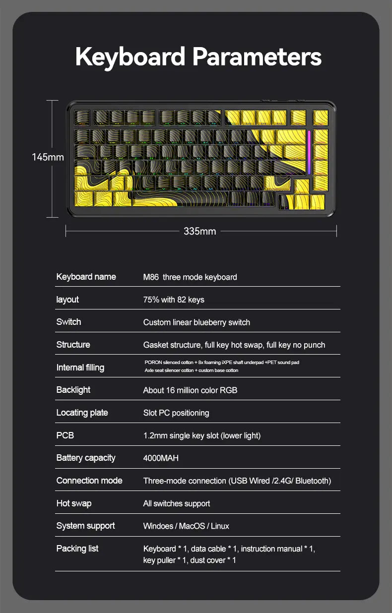 Teclado Mecânico M86 (Sem fio 2.4Ghz)
