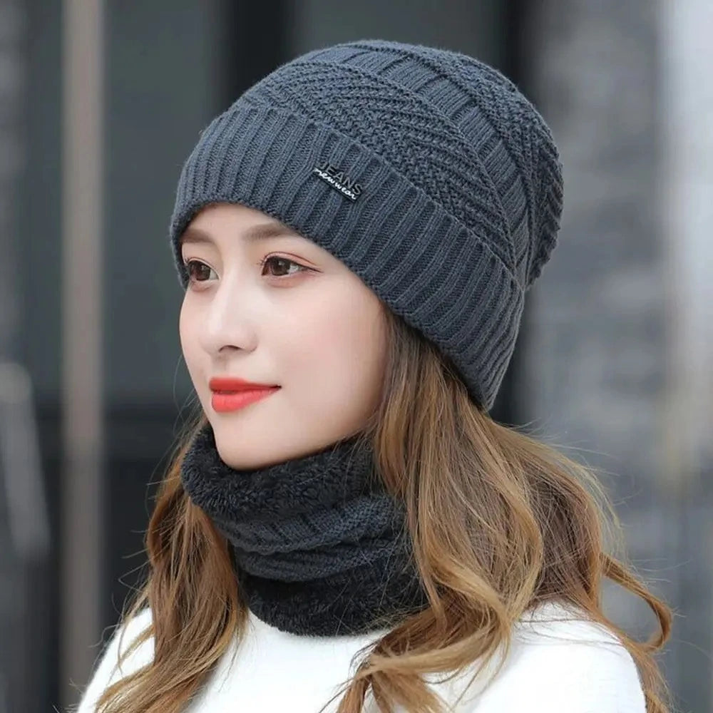 Thermal Wool Hat and Scarf Set