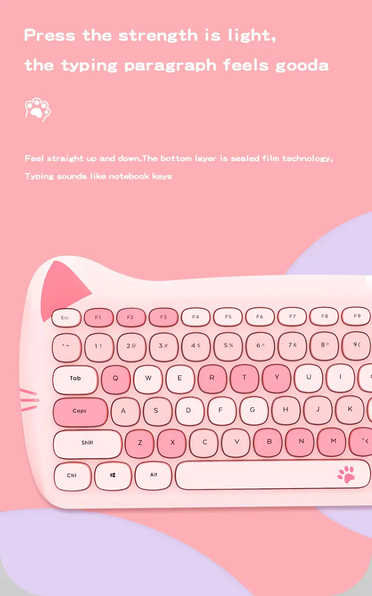 Conjunto Teclado e Mouse Kawaii (Sem Fio 2.4Ghz)