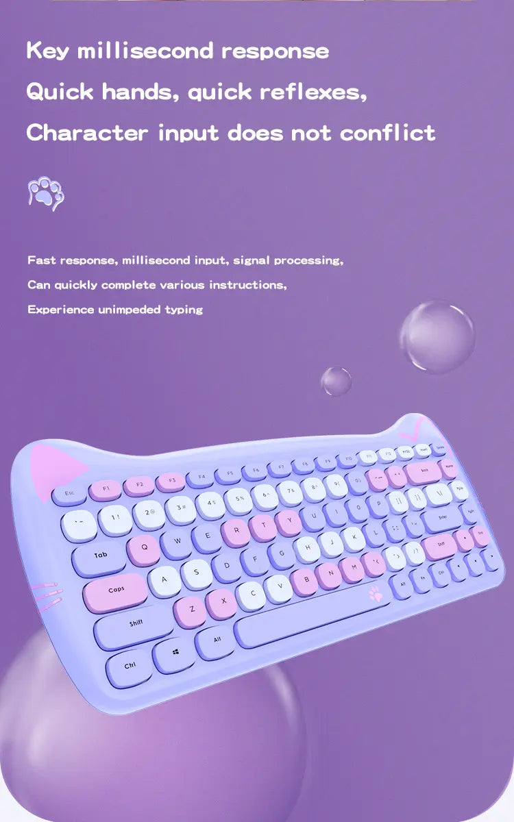 Conjunto Teclado e Mouse Kawaii (Sem Fio 2.4Ghz)