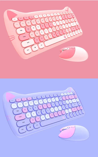 Conjunto Teclado e Mouse Kawaii (Sem Fio 2.4Ghz)