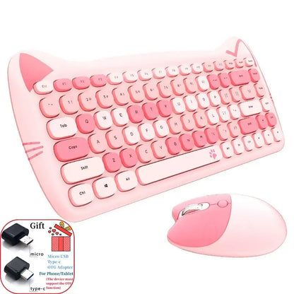 Conjunto Teclado e Mouse Kawaii (Sem Fio 2.4Ghz)