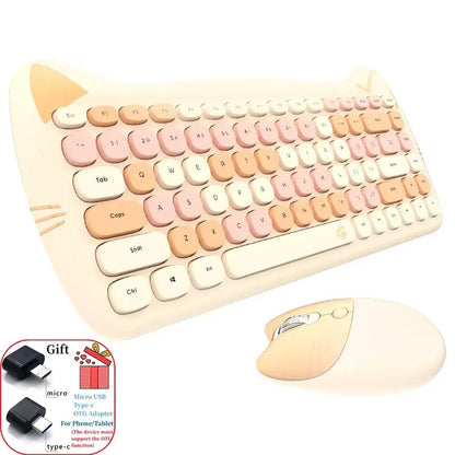 Conjunto Teclado e Mouse Kawaii (Sem Fio 2.4Ghz)