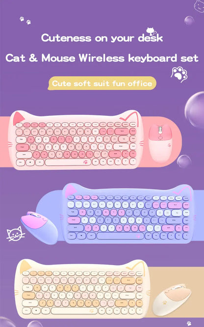 Conjunto Teclado e Mouse Kawaii (Sem Fio 2.4Ghz)