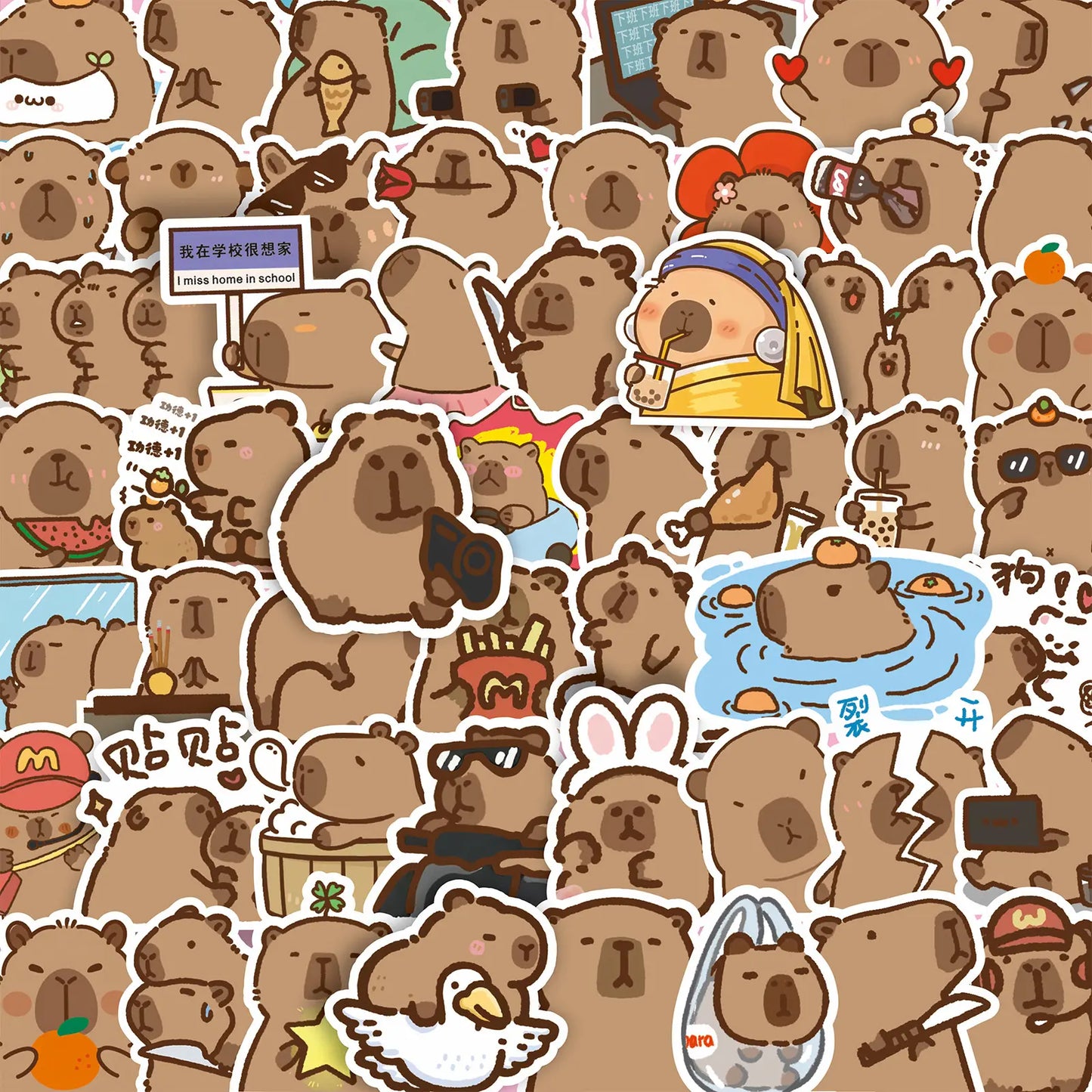 Conjunto de 100 Adesivos de Capivarinhas