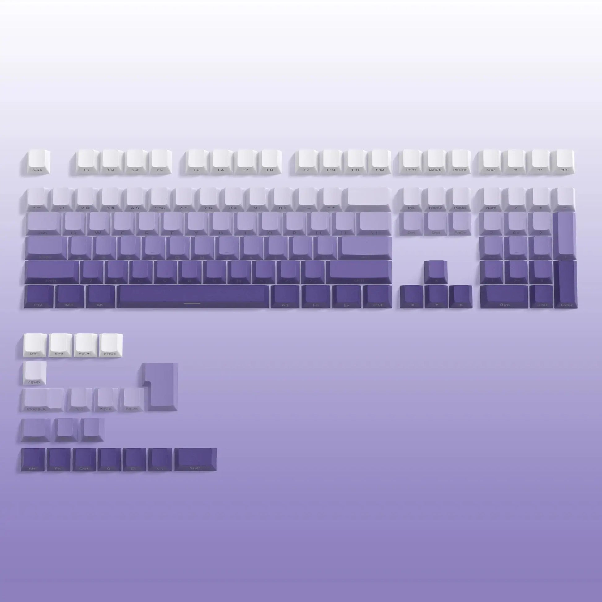 Juego de teclas con impresión lateral degradada