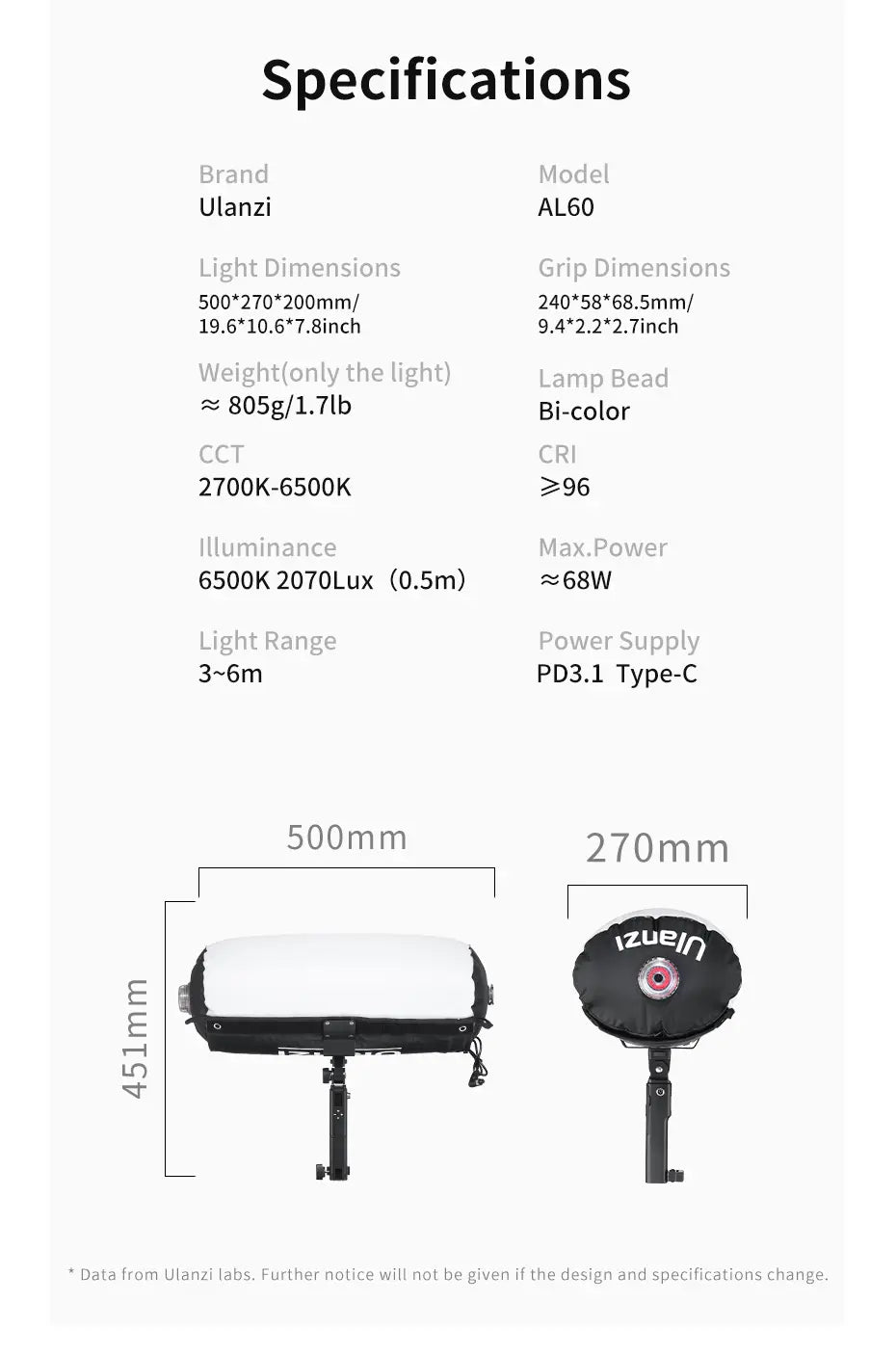 Difusor AL60 Inflável 2700-6500K