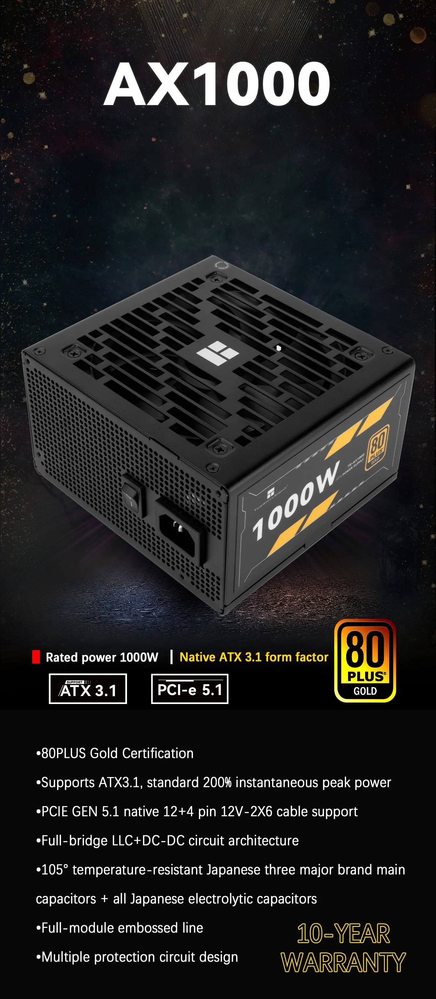 Fonte Modular TR-AX(1000W) 80 Plus Gold