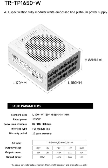 Alimentatore modulare TR-TP (1350-1650W) 80 Plus Platinum Bianco