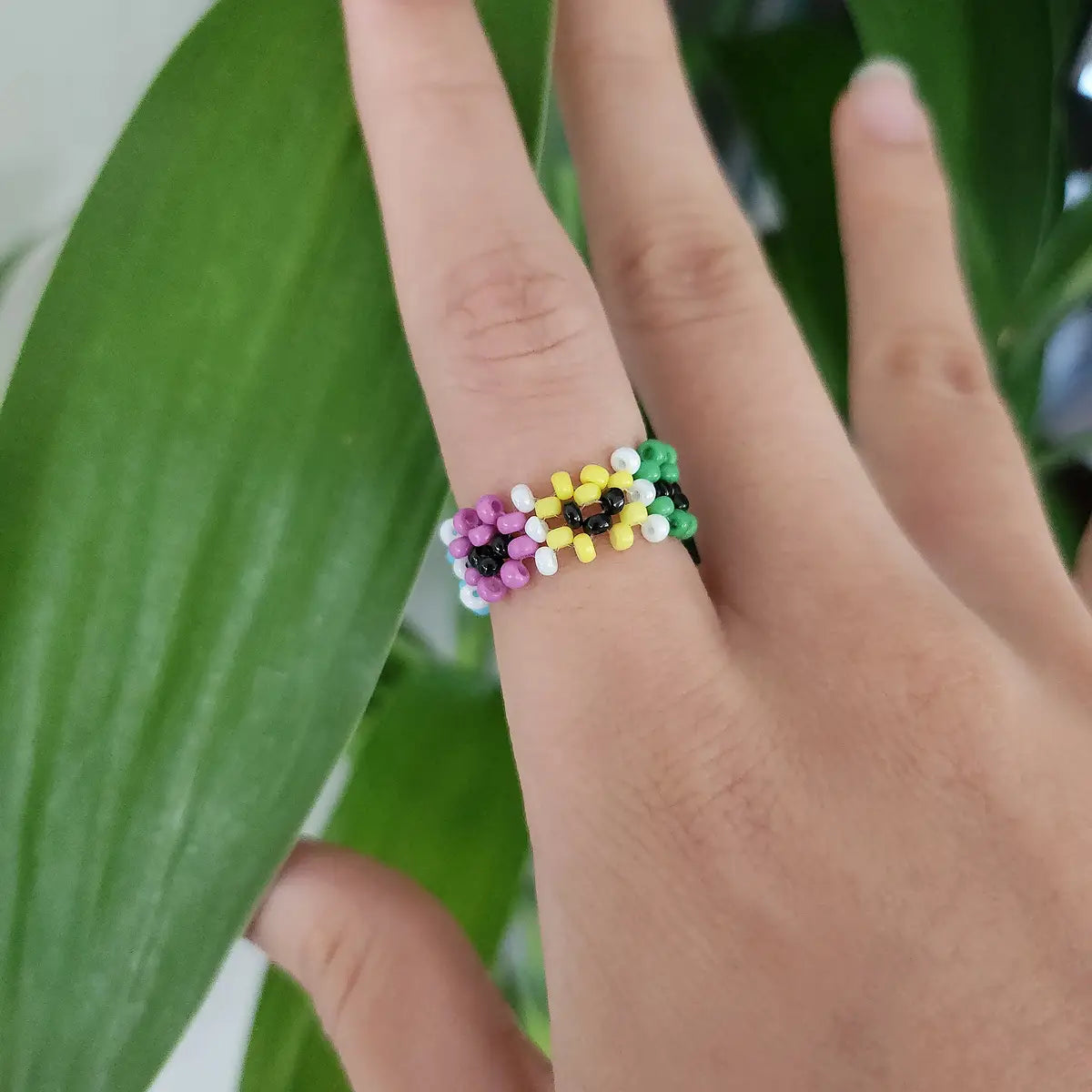 Miçanga Anel Quadradinhos Multicoloridos (1cm)