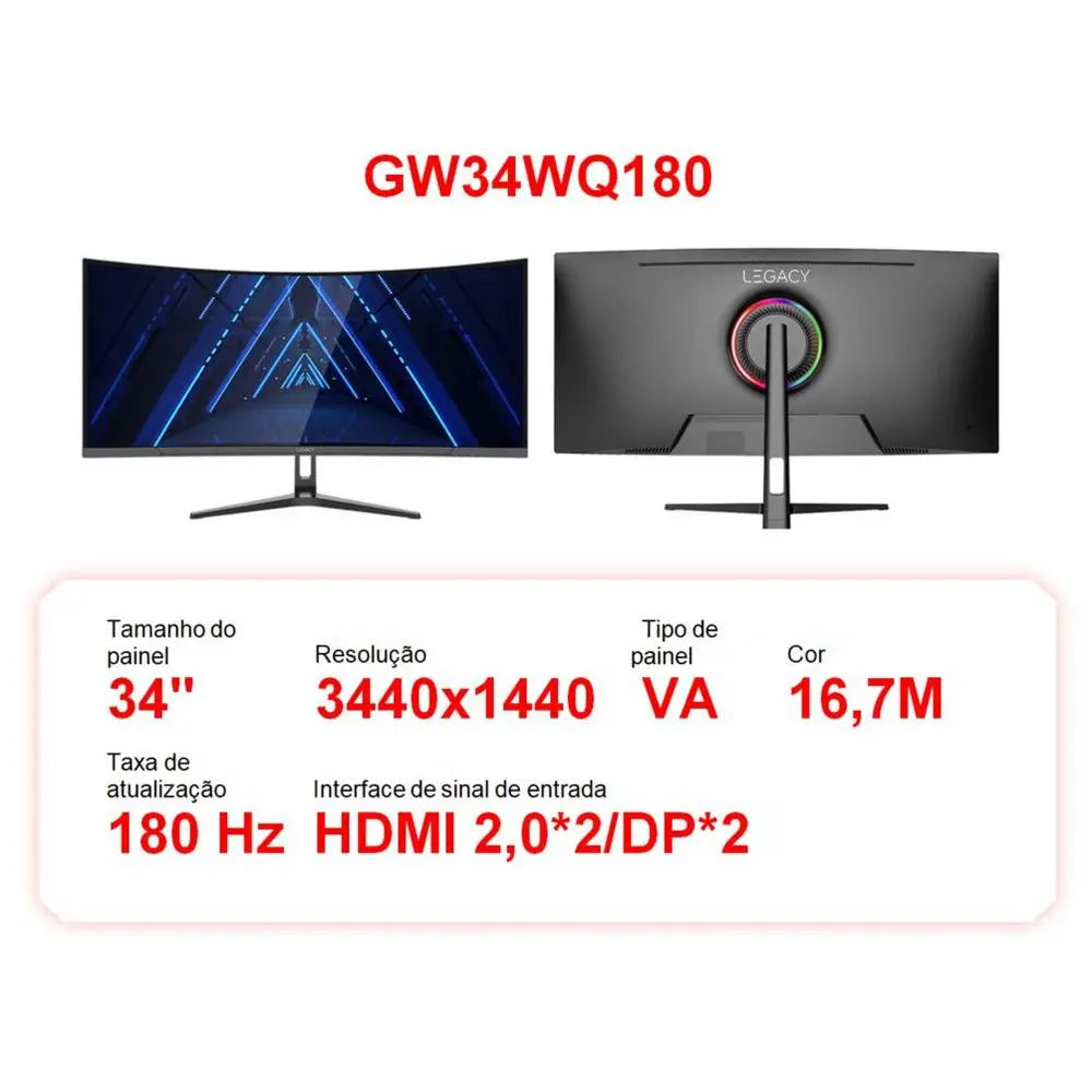Monitor Gamer VA GW34WQ180 - 34" 180Hz
