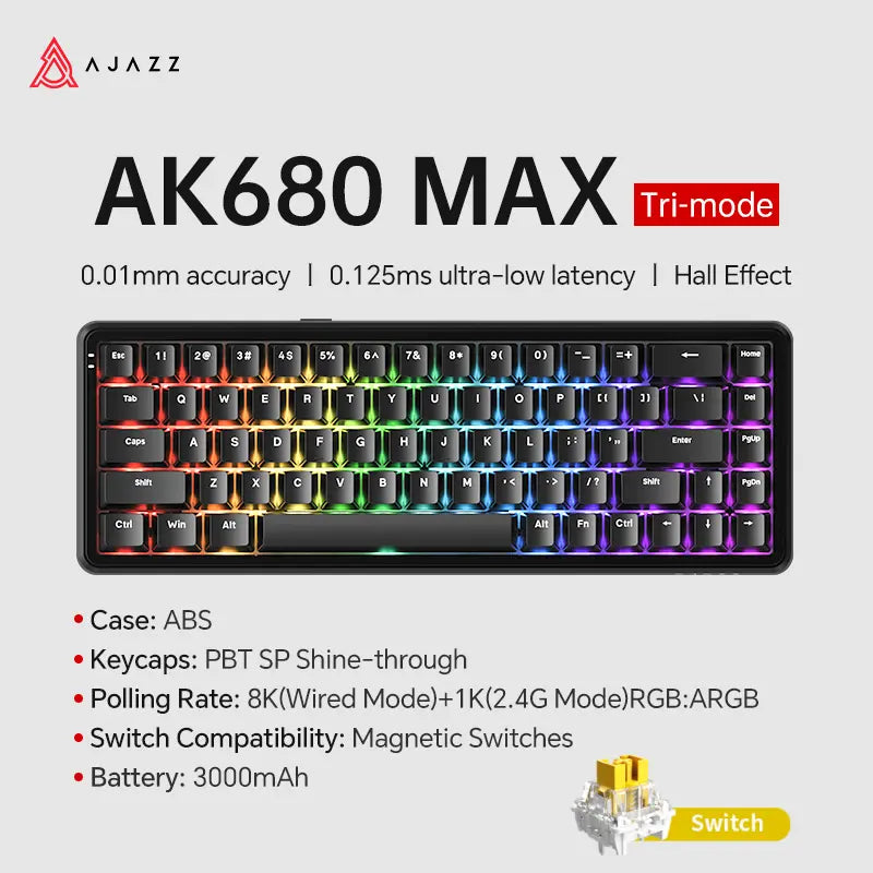 Teclado Mecânico AK680 MAX (Sem fio 2.4Ghz)