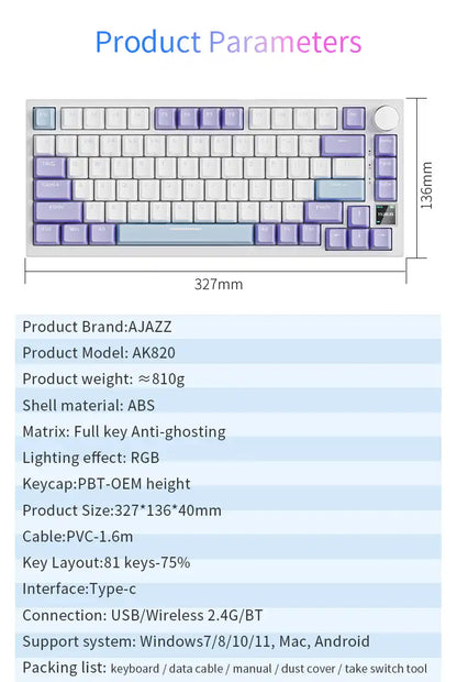 Teclado Mecânico AK820 Pro (Sem Fio 2.4Ghz)