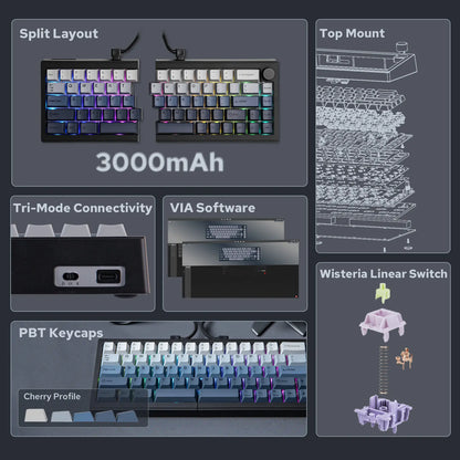 Teclado Mecânico Split65 (Sem fio 2.4Ghz)