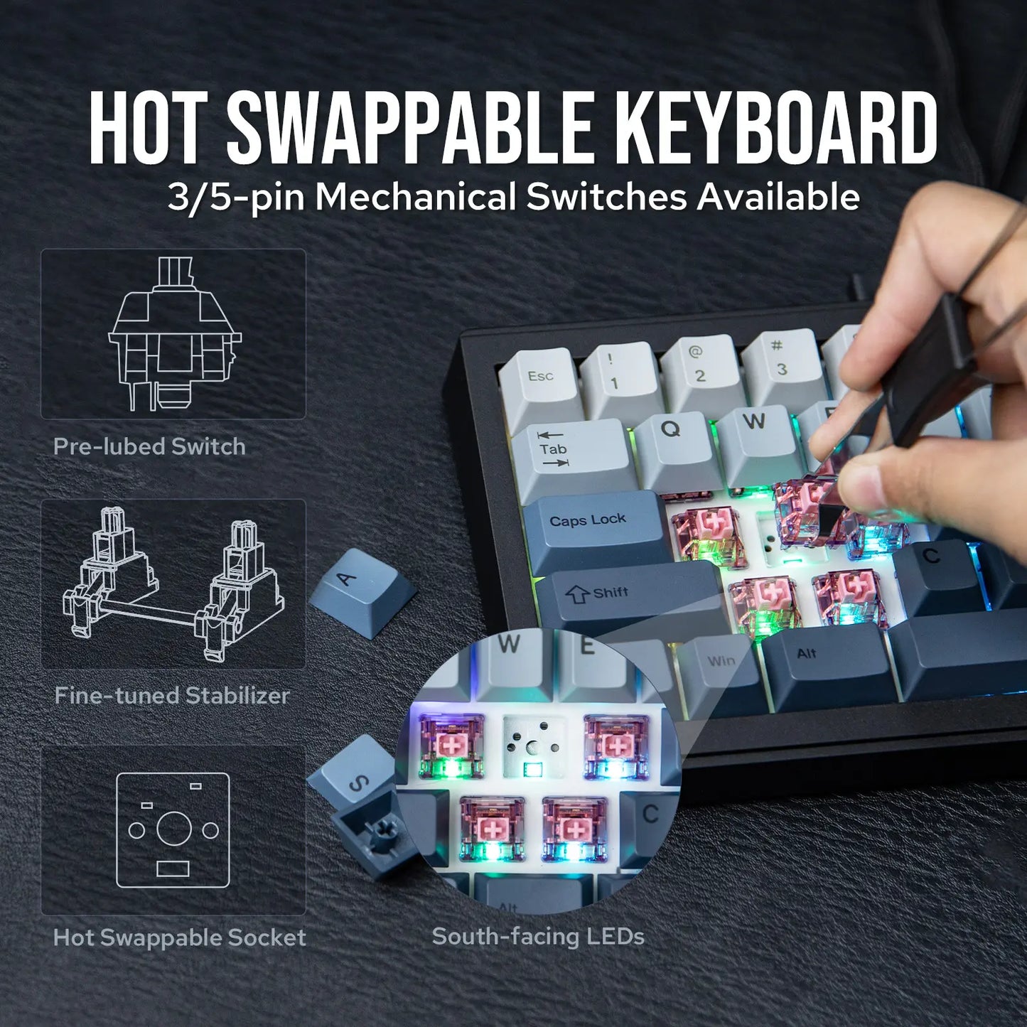 Teclado Mecânico Split65 (Sem fio 2.4Ghz)